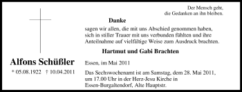 Traueranzeige von Alfons Schüßler von Tageszeitung