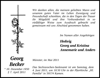 Traueranzeige von Georg Becker von Tageszeitung
