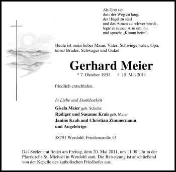 Traueranzeige von Gerhard Meier von Tageszeitung