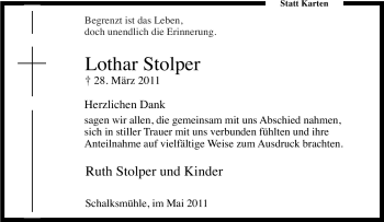 Traueranzeige von Lothar Stolper von Tageszeitung
