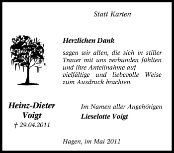 Traueranzeige von Heinz-Dieter Voigt von Tageszeitung