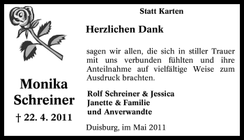 Traueranzeige von Monika Schreiner von Tageszeitung