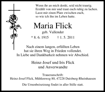 Traueranzeige von Maria Flick von Tageszeitung