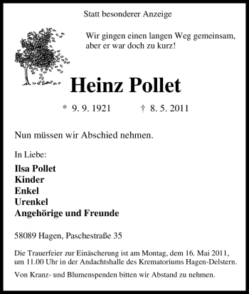 Traueranzeige von Heinz Pollet von Tageszeitung