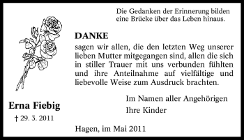Traueranzeige von Erna Fiebig von Tageszeitung
