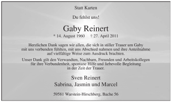 Traueranzeige von Gaby Reinert von Tageszeitung