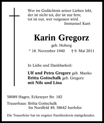 Traueranzeige von Karin Gregorz von Tageszeitung
