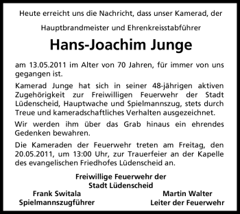 Traueranzeige von Hans-Joachim Junge von Tageszeitung