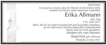 Traueranzeige von Erika Aßmann von Tageszeitung