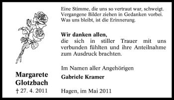Traueranzeige von Margarete Glotzbach von Tageszeitung
