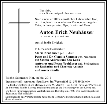 Traueranzeige von Anton Erich Neuhäuser von Tageszeitung
