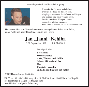Traueranzeige von Jan Nehiba von Tageszeitung