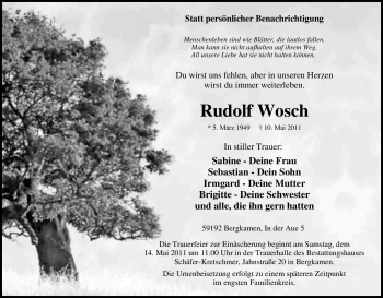 Traueranzeige von Rudolf Wosch von Tageszeitung