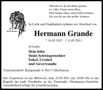 Traueranzeige von Hermann Grande von Tageszeitung