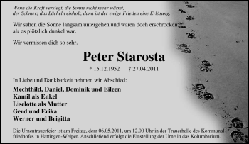 Traueranzeige von Peter Starosta von Tageszeitung