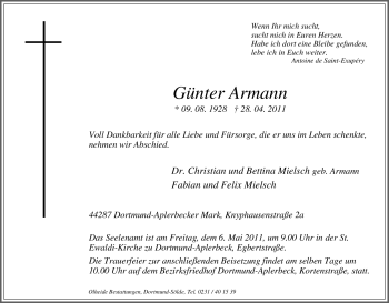 Traueranzeige von Günter Armann von Tageszeitung