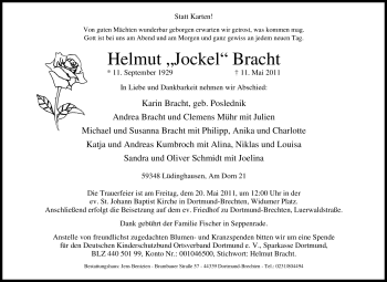 Traueranzeige von Helmut Jockel Bracht von Tageszeitung
