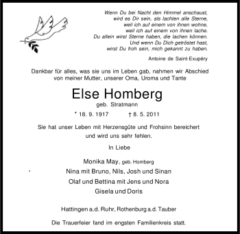 Traueranzeige von Else Homberg von Tageszeitung