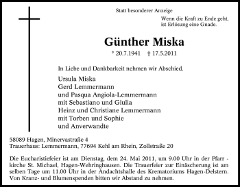 Traueranzeige von Günther Miska von Tageszeitung