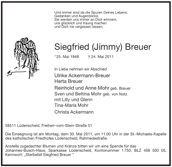 Traueranzeige von Siegfried Breuer von Tageszeitung