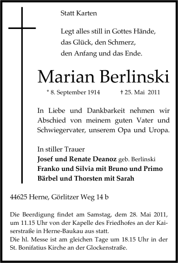 Traueranzeige von Marian Berlinski von Tageszeitung