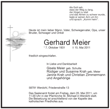 Traueranzeige von Gerhard Meier von Tageszeitung