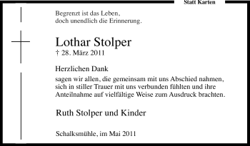 Traueranzeige von Lothar Stolper von Tageszeitung
