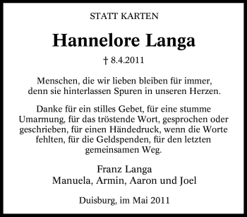 Traueranzeige von Hannelore Langa von Tageszeitung