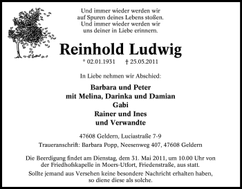 Traueranzeige von Reinhold Ludwig von Tageszeitung