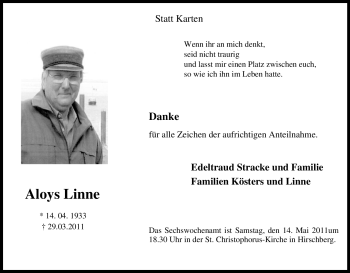 Traueranzeige von Aloys Linne von Tageszeitung