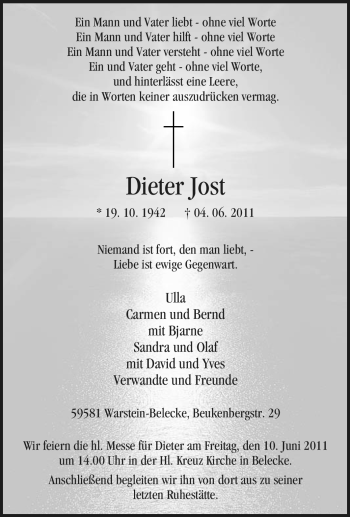 Traueranzeige von Dieter Jost von Tageszeitung
