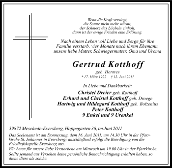 Traueranzeige von Gertrud Kotthoff von Tageszeitung