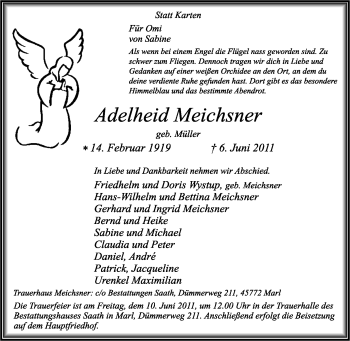 Traueranzeige von Adelheid Meichsner von Tageszeitung