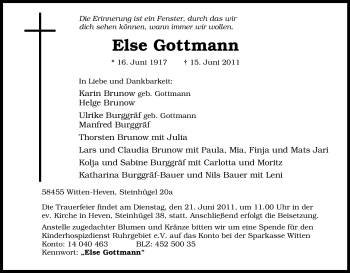 Traueranzeige von Else Gottmann von Tageszeitung