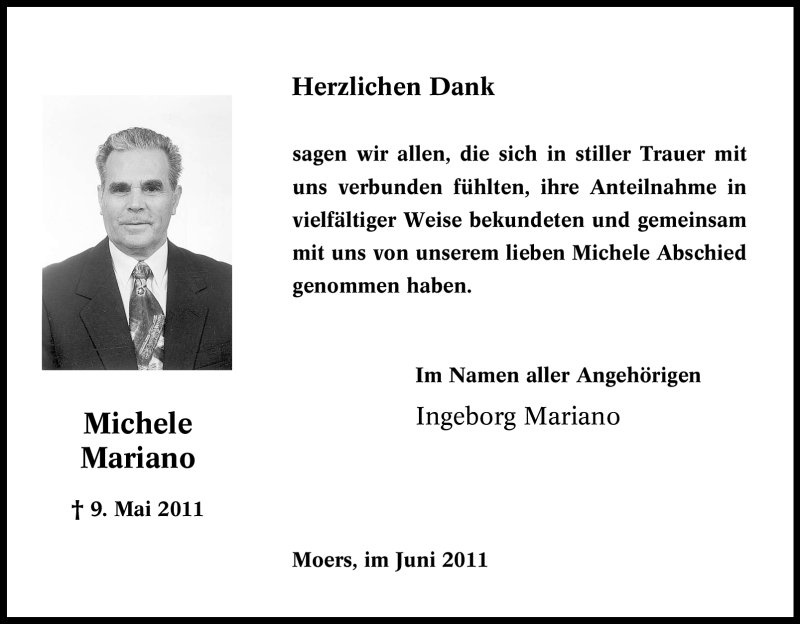 Traueranzeigen von Michele Mariano Trauer in NRW.de