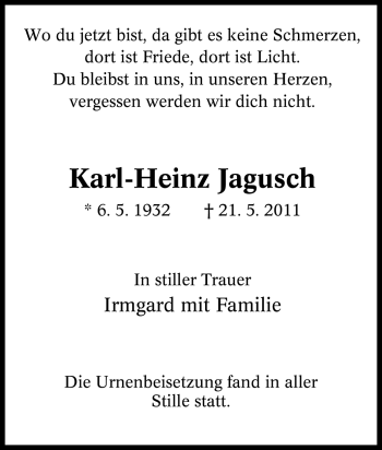 Traueranzeige von Karl-Heinz Jagusch von Tageszeitung