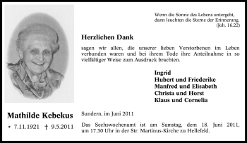 Traueranzeige von Mathilde Kebekus von Tageszeitung