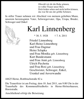 Traueranzeige von Karl Linnenberg von Tageszeitung