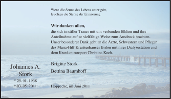 Traueranzeige von Johannes A Stork von Tageszeitung