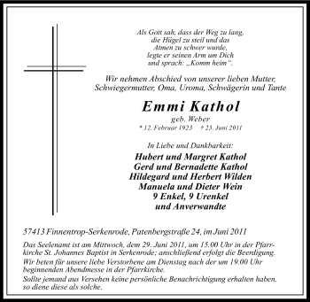 Traueranzeige von Emmi Kathol von Tageszeitung