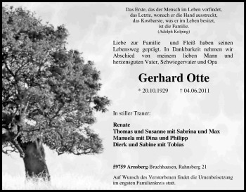 Traueranzeige von Gerhard Otte von Tageszeitung