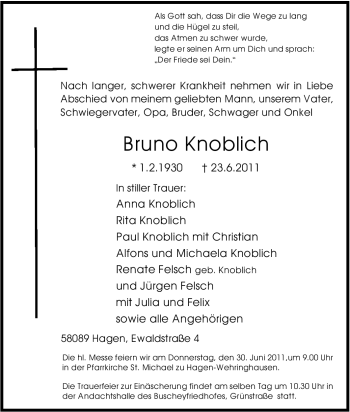 Traueranzeige von Bruno Knoblich von Tageszeitung