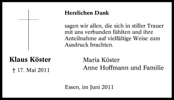 Traueranzeige von Klaus Köster von Tageszeitung