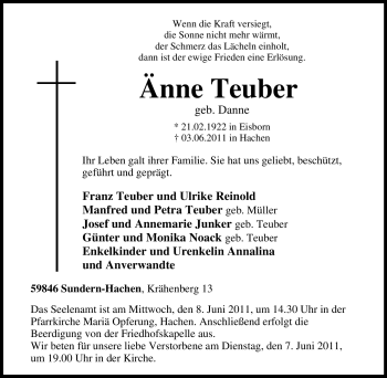 Traueranzeige von Änne Teuber von Tageszeitung