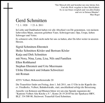 Traueranzeige von Gerd Schmitten von Tageszeitung