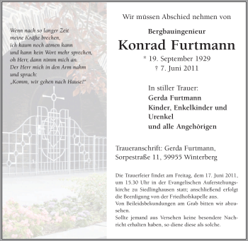Traueranzeige von Konrad Furtmann von Tageszeitung
