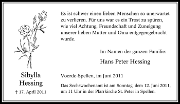 Traueranzeige von Sibylla Hessing von Tageszeitung