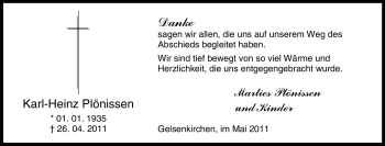 Traueranzeige von Karl-Heinz Plönissen von Tageszeitung