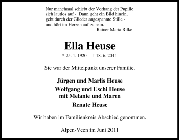 Traueranzeige von Ella Heuse von Tageszeitung