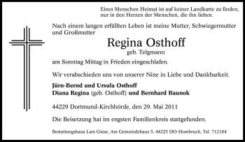 Traueranzeige von Regina Osthoff von Tageszeitung
